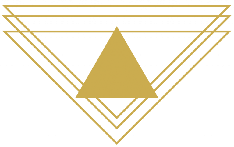 three upwards triangles and a solid triangle in a gold color