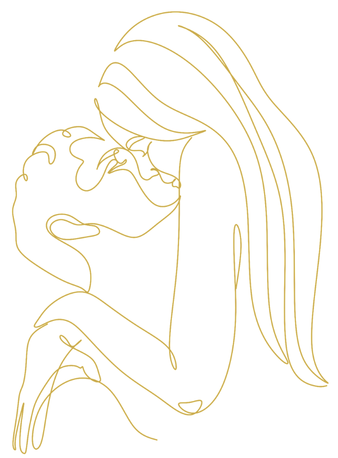 an outline of a man and a woman kissing in a gold color